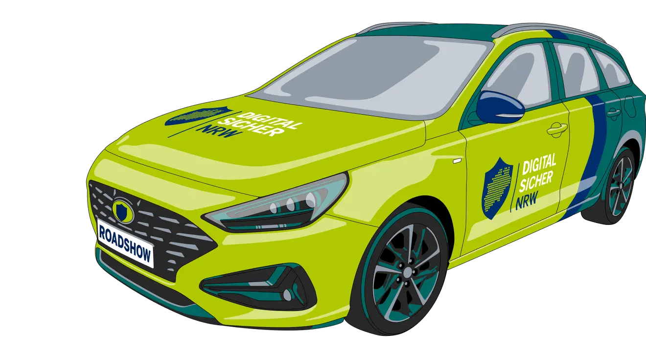 Illustration eines grünen Autos mit dem Schriftzug 